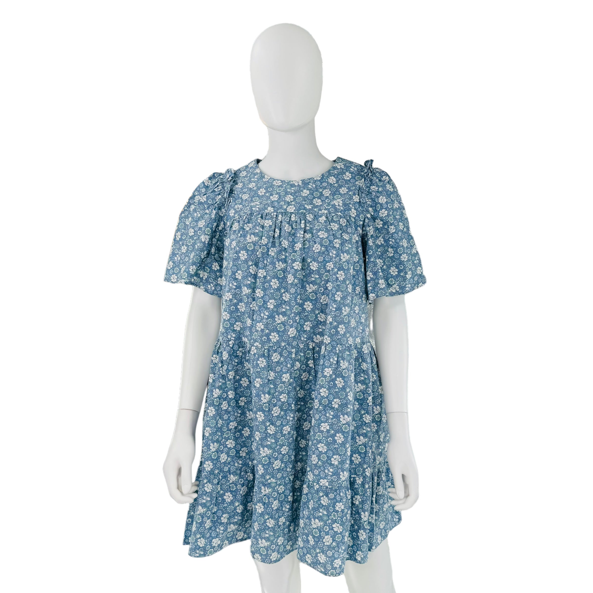 Hyacinth House Slate Blue Short Sleeve Floral Mini Dress
